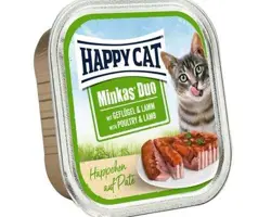 خوراک کاسه ای ( ووم ) گربه برند هپی کت (Minkas Happy Cat) طعم مرغ و بره وزن 100 گرم